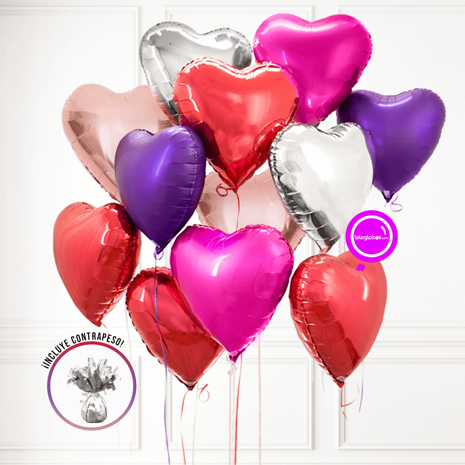 12 globos de corazones mix con helio – Ponch' & Capricó