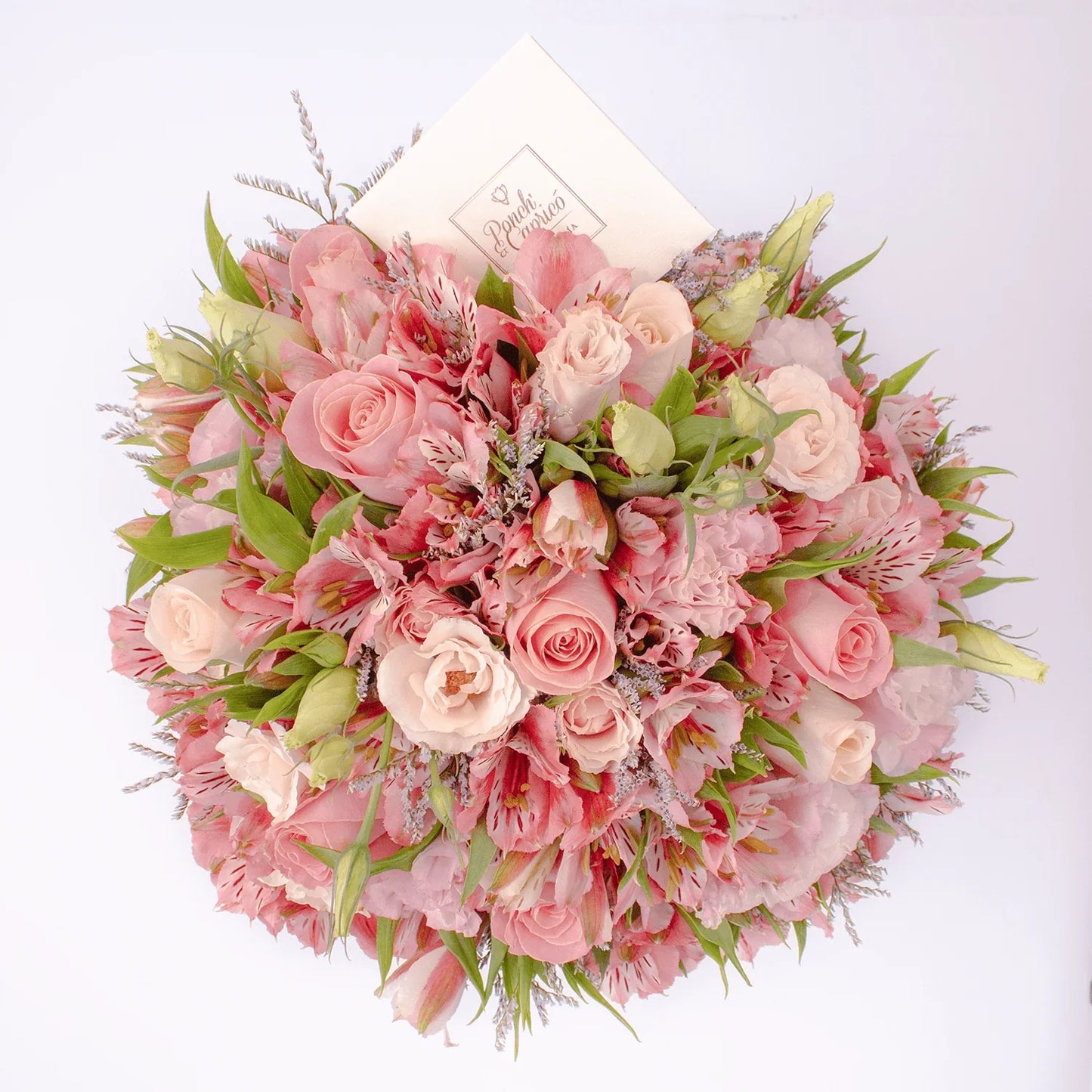 Arreglo Floral de Rosas Hermosas, Rosas Señorita, Lisianthus Rosada y Mini Rosas Caricia -GI027-