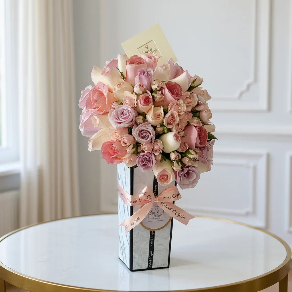 Arreglo de Rosas Pastel en Caja_Entrega en CDMX Ponch y Caprico
