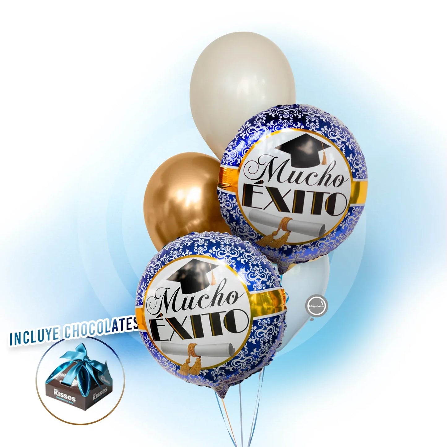 Bouquet de Globos para Graduación - Mucho Éxito - Blue Grad