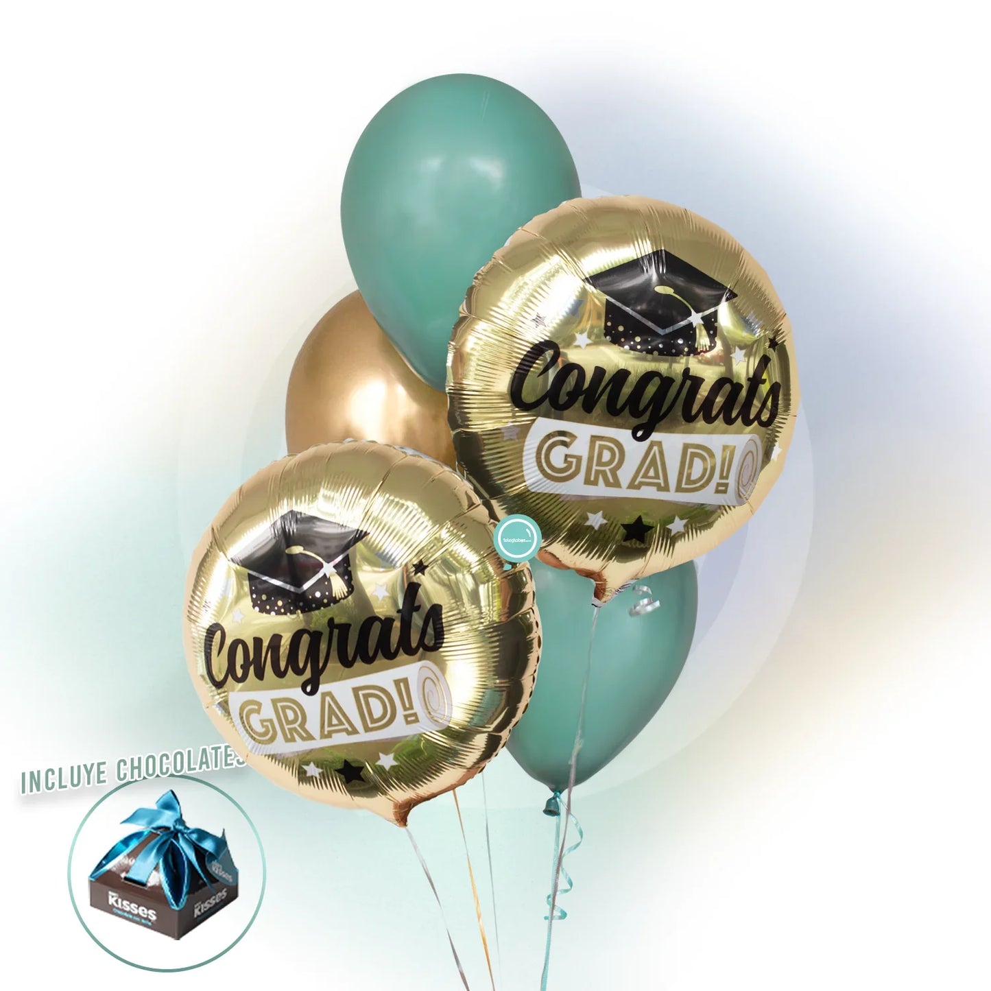 Bouquet de Globos para Graduación - Congrats Grad - Birrete de Graduado