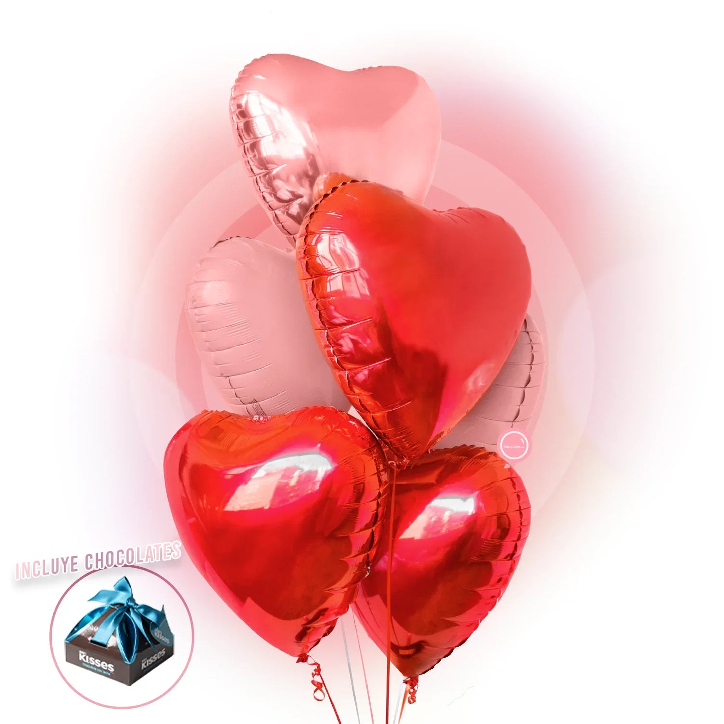 Bouquet de Globos de Amor - Media Docena de Corazones Rojos y Rosas