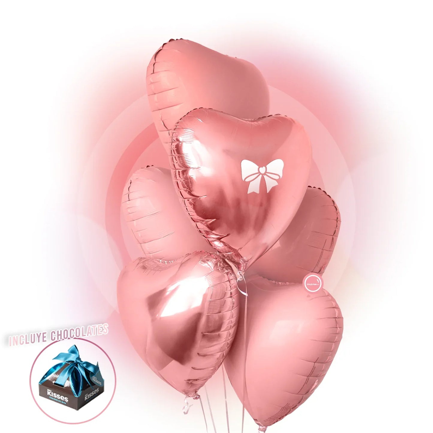 Bouquet de Globos de Amor - Media Docena de Corazones Rosas