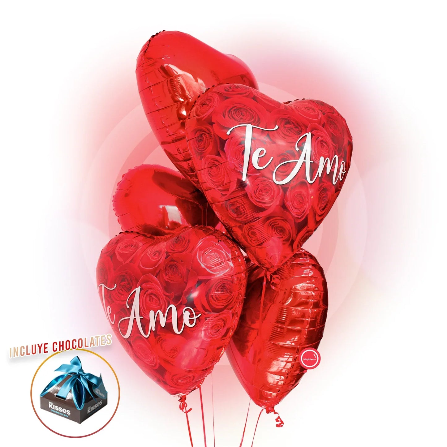 Bouquet de Globos de Amor Inflados con Helio - Te amo (con fondo de Rosas Rojas)
