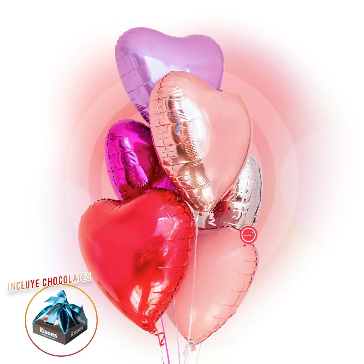 Bouquet de Globos de Amor - Media Docena de Corazones Mix Inflados con Helio
