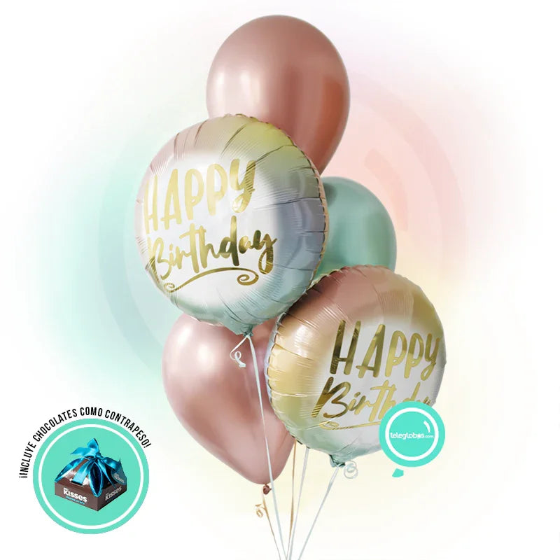 Bouquet de Globos de Cumpleaños Menta y Rosa globos con helio globos de cumpleaños globos menta globos rose gold