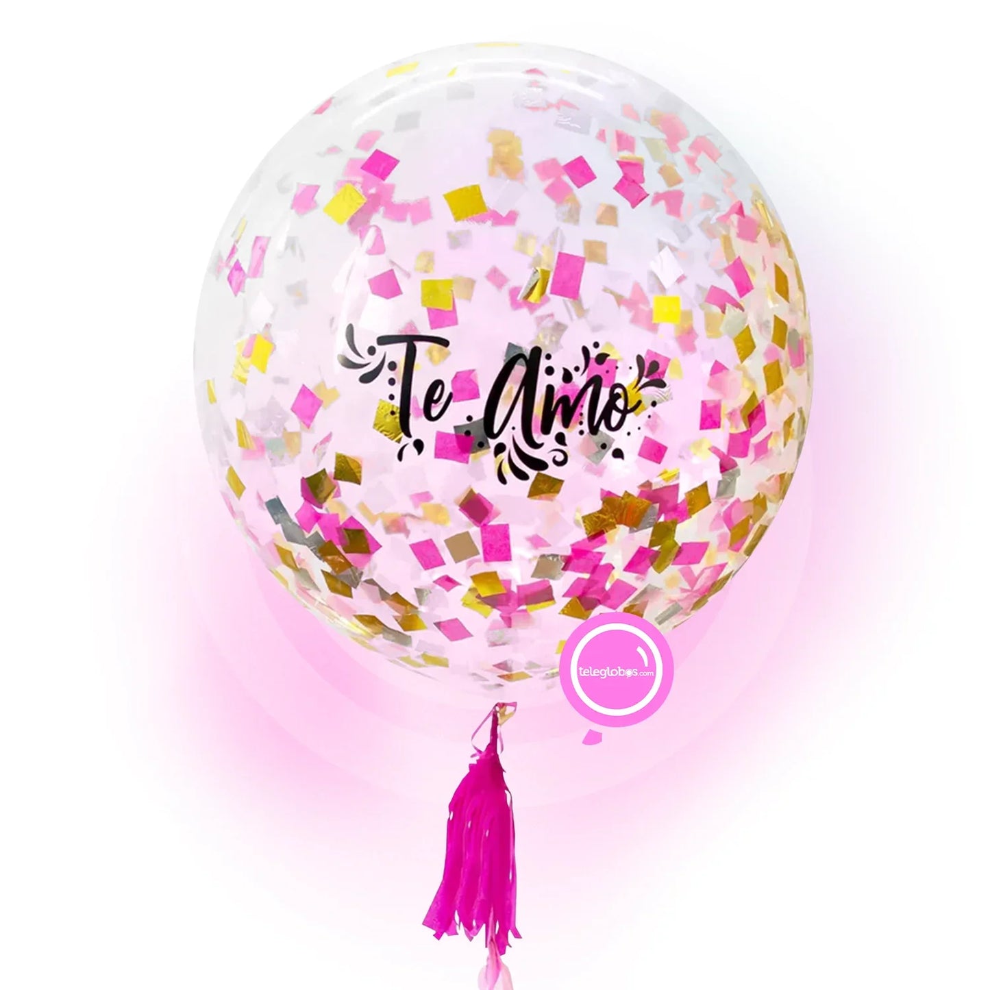 Globo grande/gigante personalizado con confetti -con helio- Rosa/Magenta/Dorado Eco*