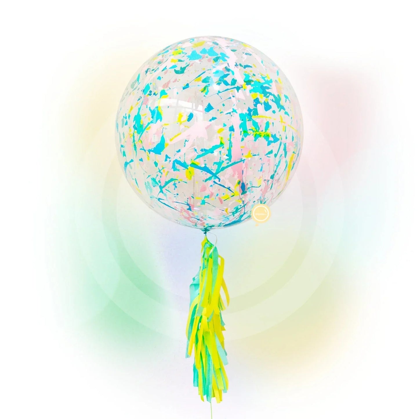 24 -дюймовый пузырь с желтой краской, мятой, небо синий и розовый