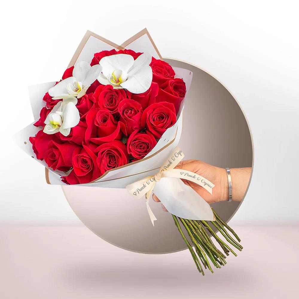 Ramo De 24 Rosas Rojas y Flores De Orquídeas