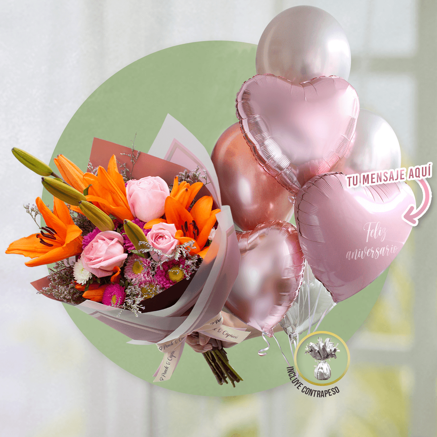 Ramillete de Rosas, Lillies y Matsumoto + Bunch de Globos Personalizado -SET052-