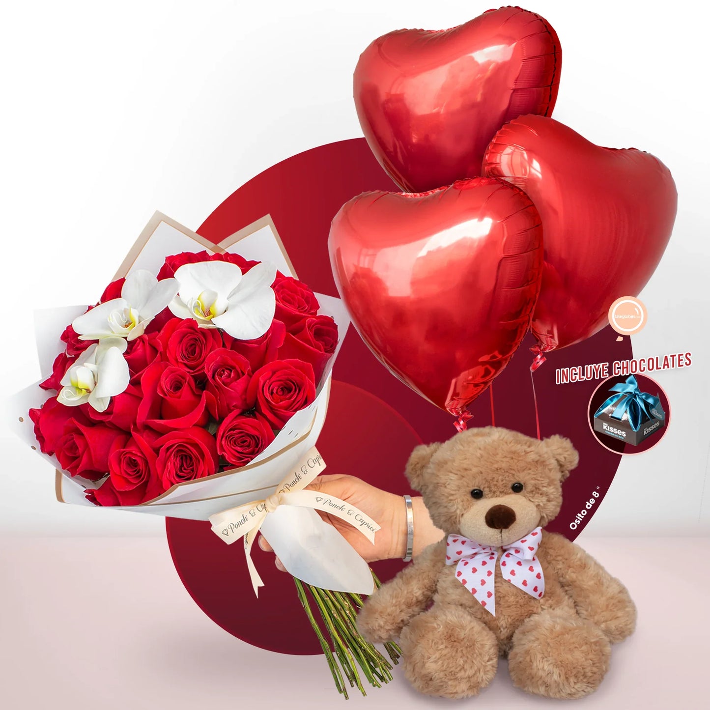 Osos de Peluche con Flores - Arreglos de Orquideas y Rosas Rojas