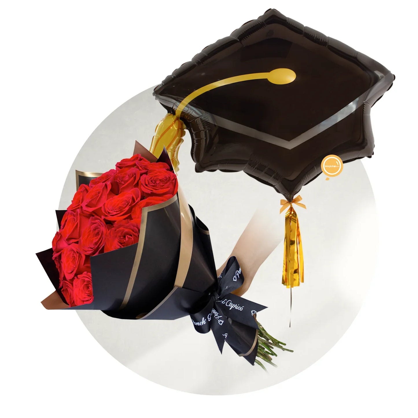 Ramo de 24 Rosas Rojas + Globo Gigante de Birrete de Graduación -SET152-