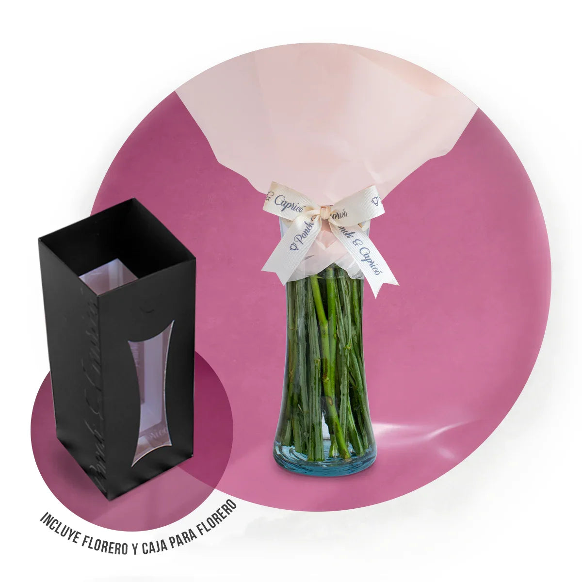 Ramo de Mini Rosas Rosadas y Estate -PRAM061- Florero