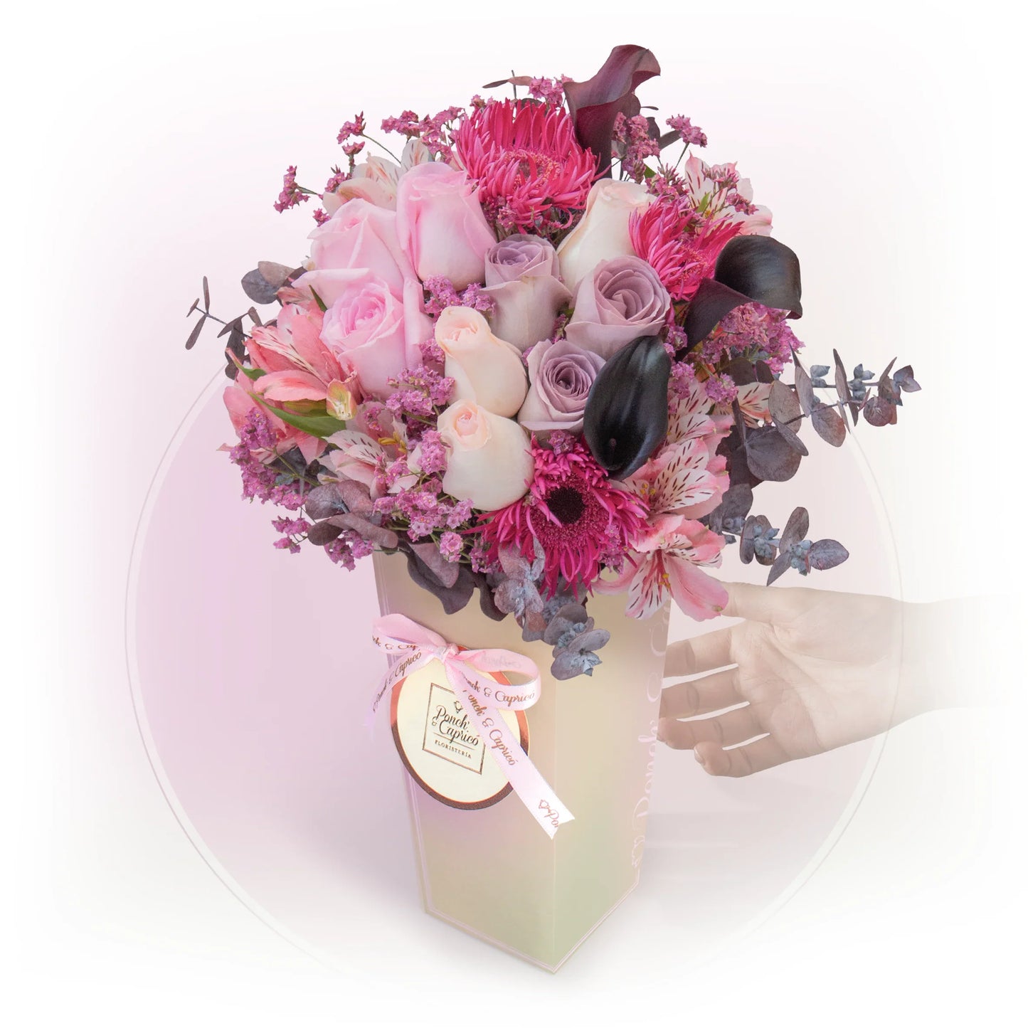 Rosas bouquet, water cove and gerbera fuchsia spider - Cam009