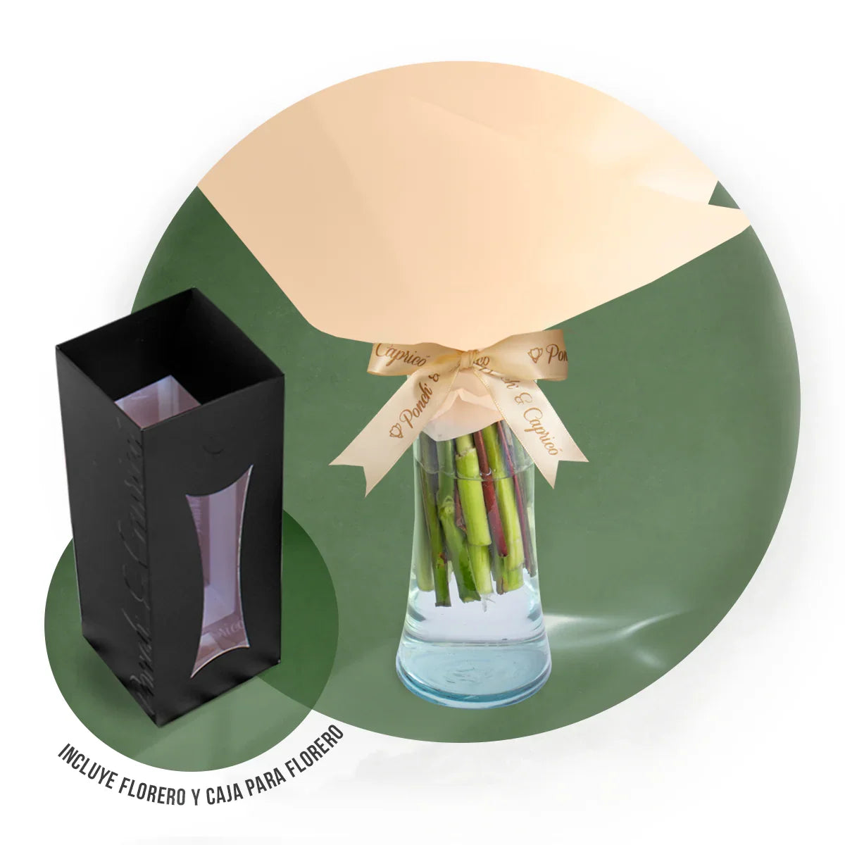 Ramo de Tulipanes Naranja, Mini Rosas y Lisianthus Crema - Florero