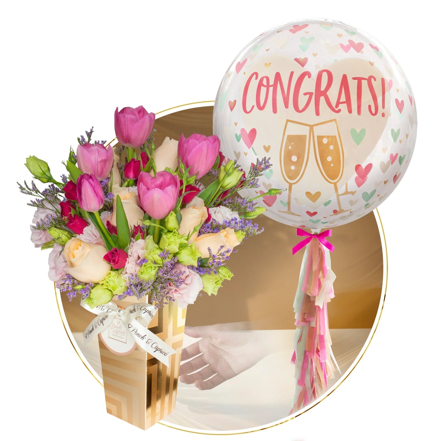 Arreglo Floral de Tulipanes, Rosas y Lisianthus -LUX006-