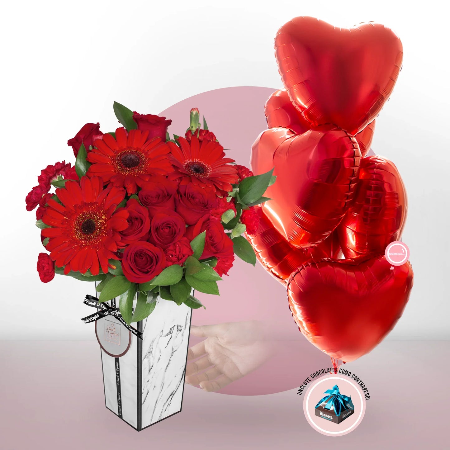 Композиция из красных роз и гербер - MIL008