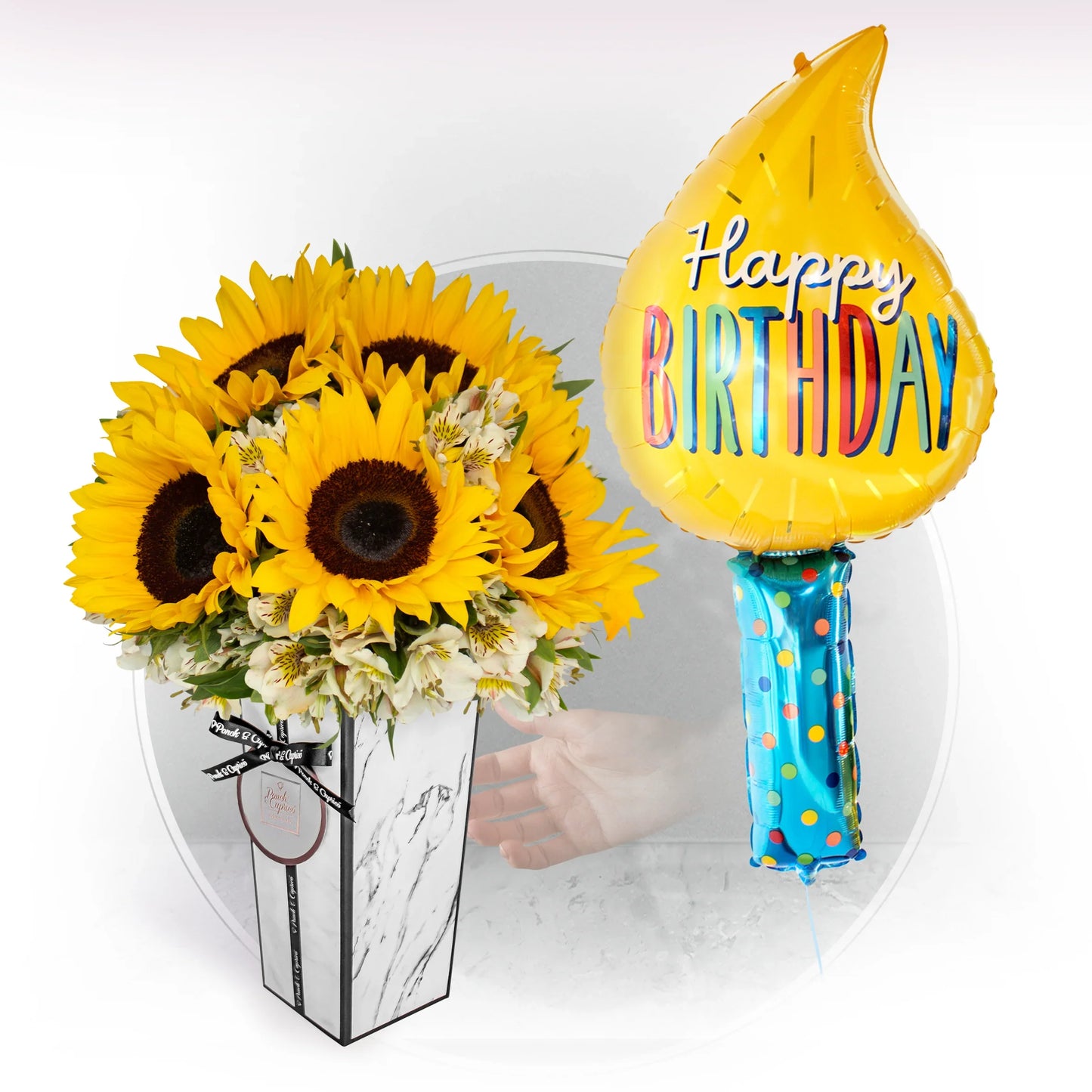 Ramo de Girasoles con Globo de Cumpleaños | Flores amarillas | SET138