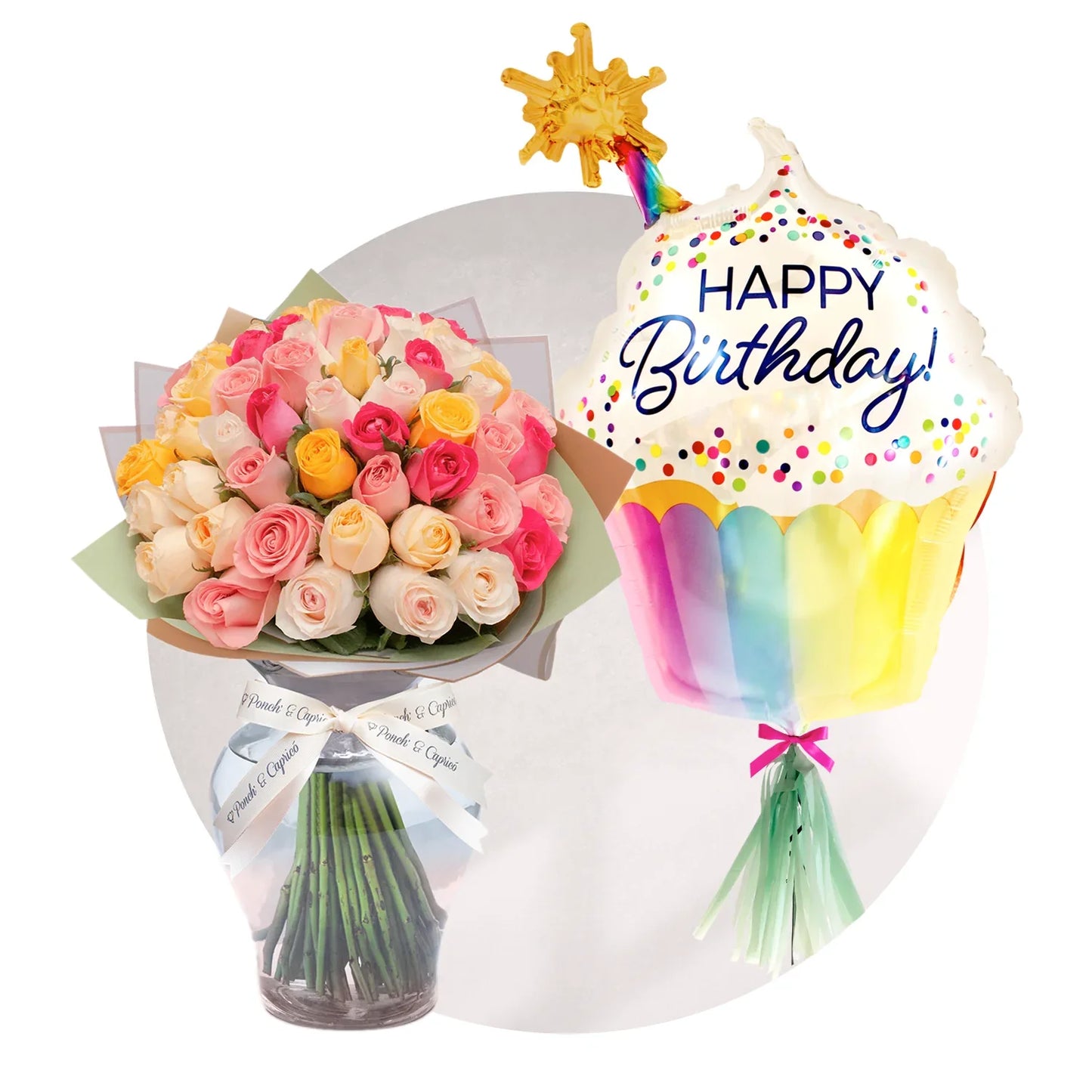 Ramo de Rosas Mixtas con Globo Gigante de Cumpleaños | SET150