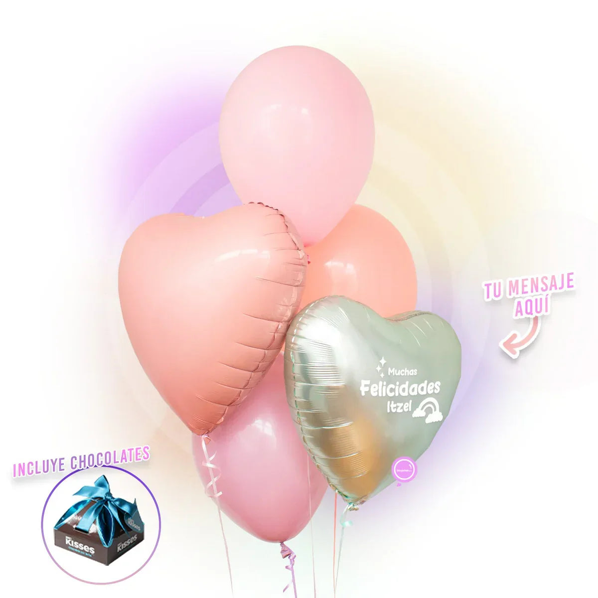 Floral bouquet of mini roses and custom balloon