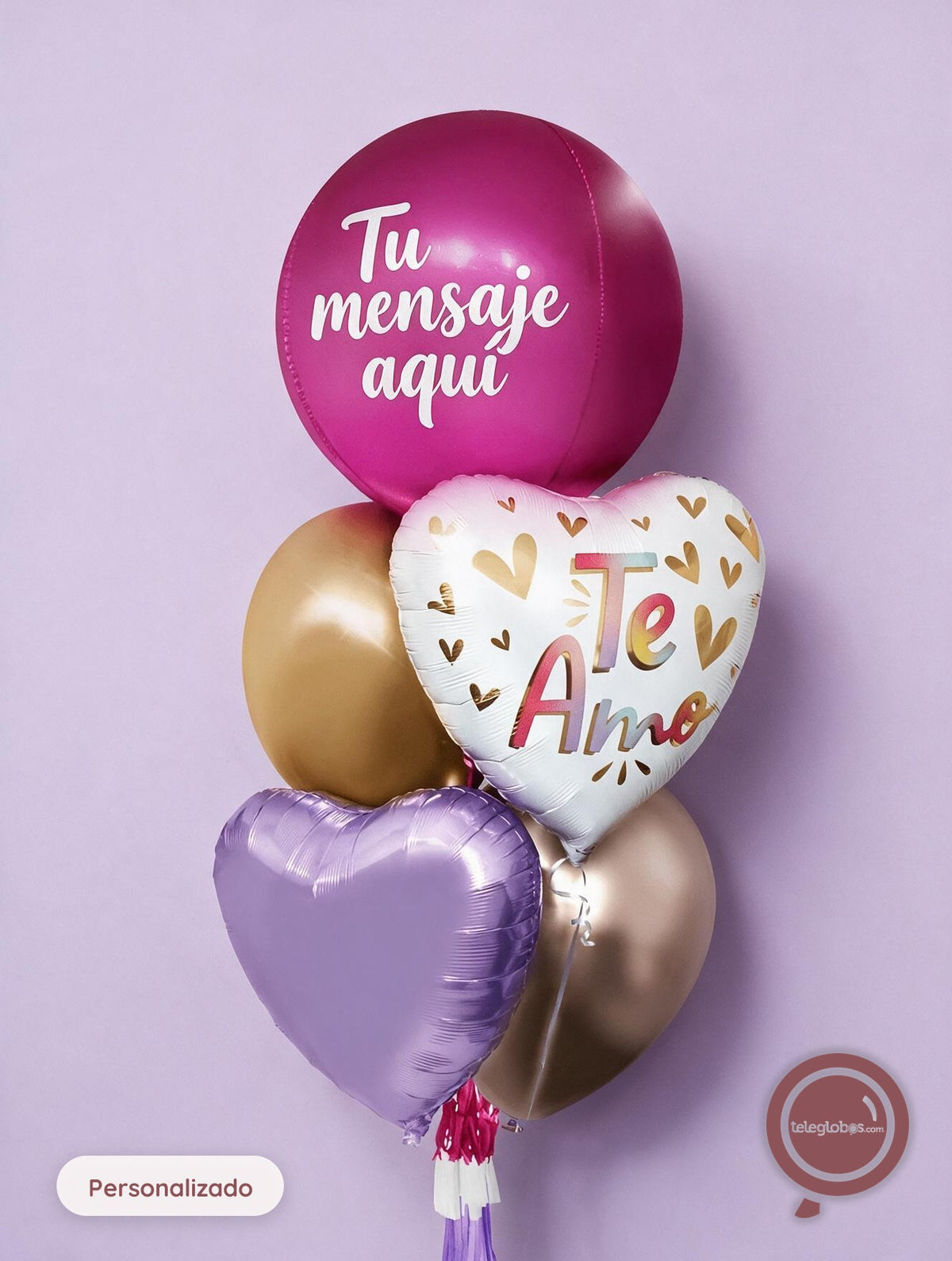 Bunch de Globos con Helio Personalizado -Te Amo-