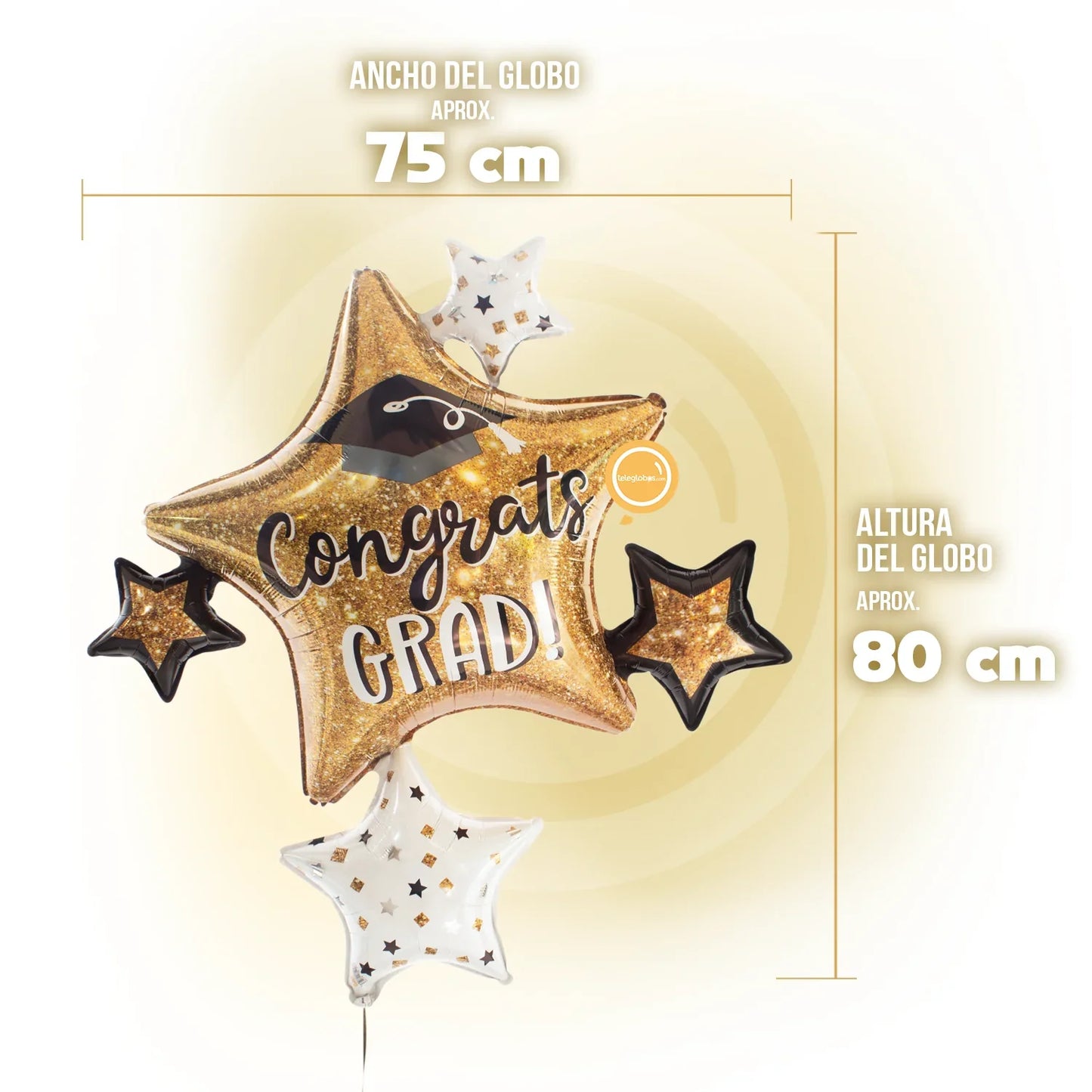 Globo Metálico Super Shape de 35" - Congrats Grad Sparkle Stars - Estrellas Doradas de Graduación