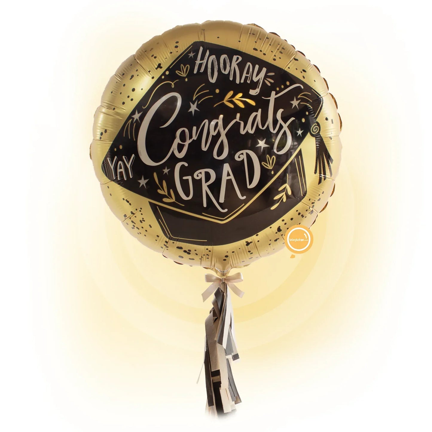 Globo Metálico Super Shape de 28" - Hooray! Congrats Grad - Birrete de Graduación