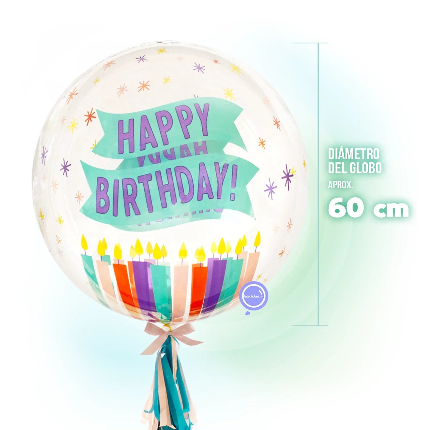 Globo Burbuja Crystal de 24" - Happy Birthday Candles Clearz