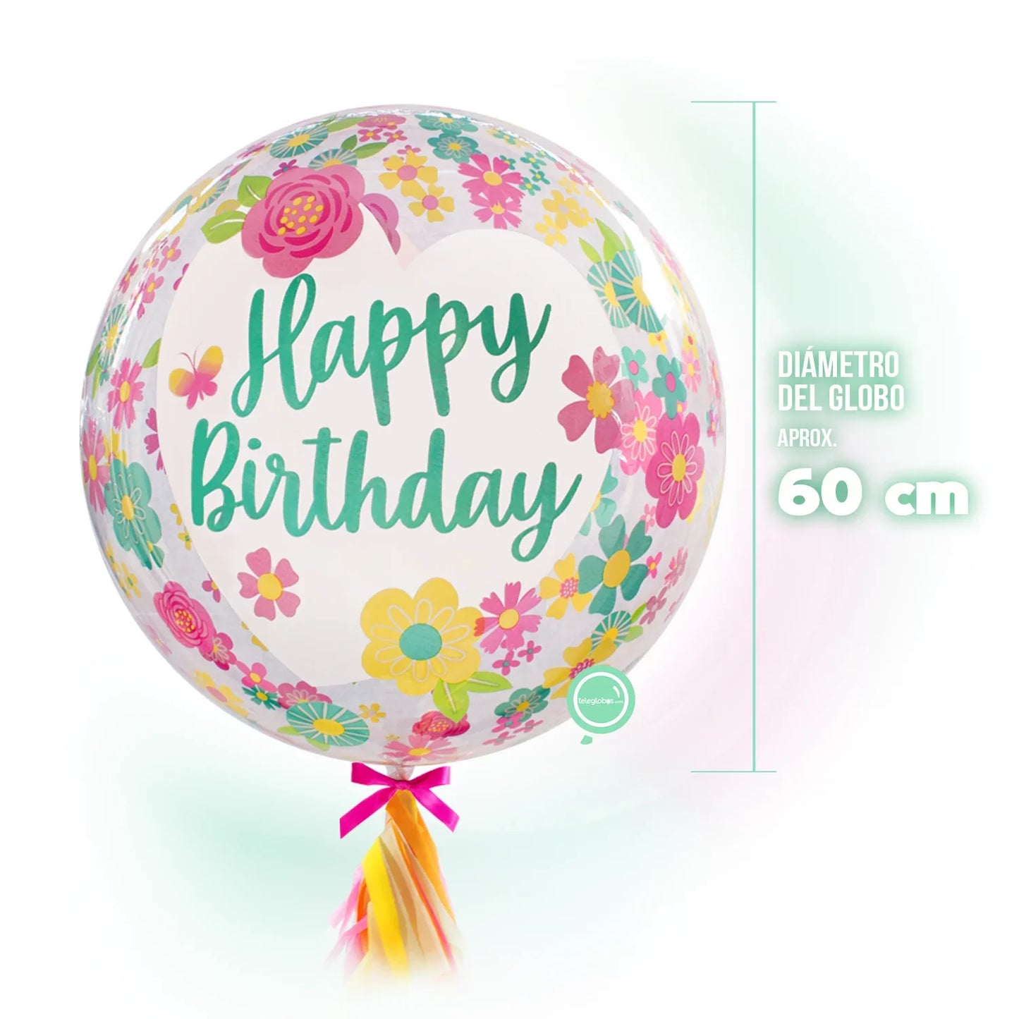 Globo Burbuja Crystal de 24" - Birthday Flowers