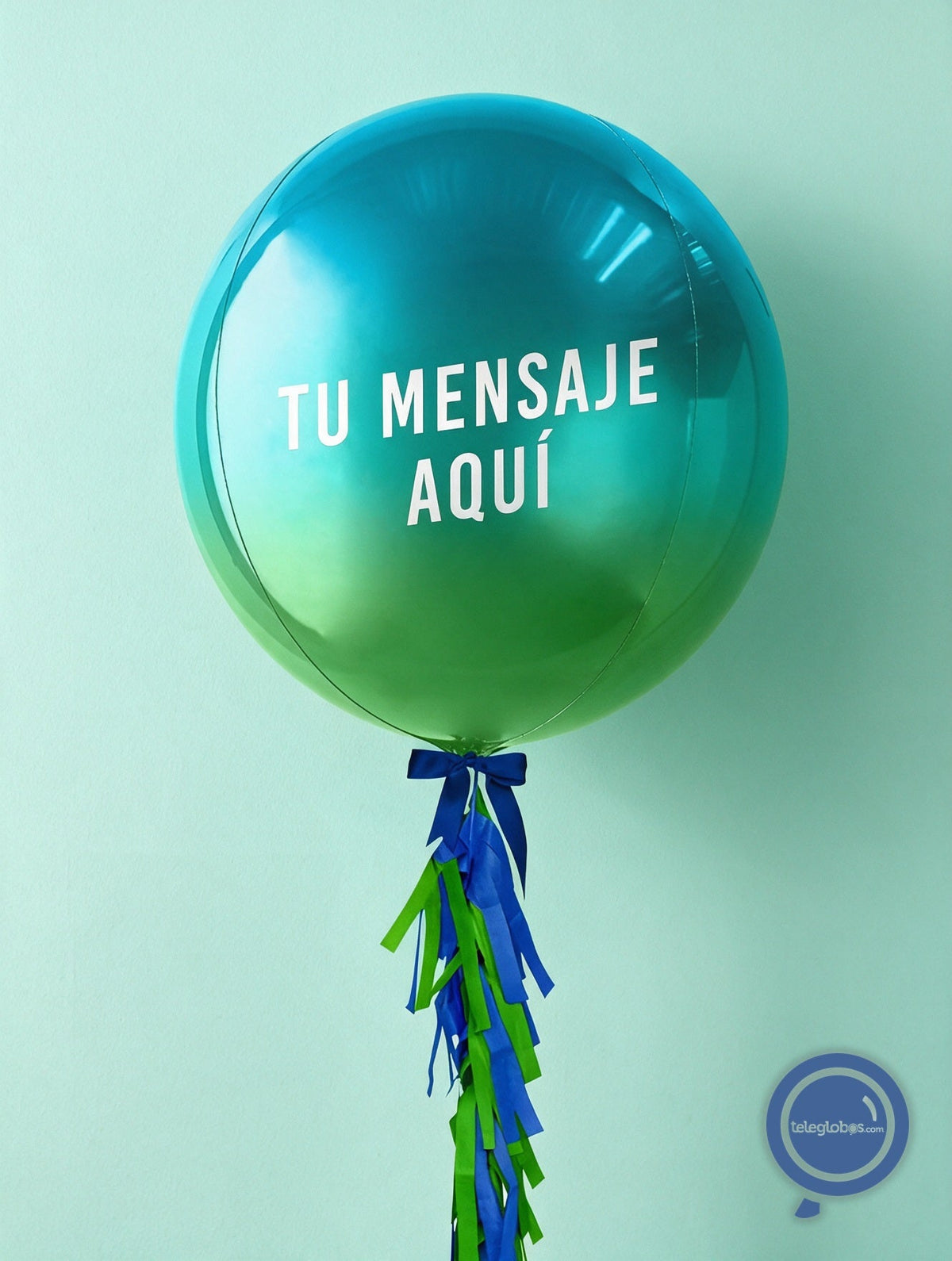 Orbz Azul/Verde degradado con helio personalizado -Escoge el texto-