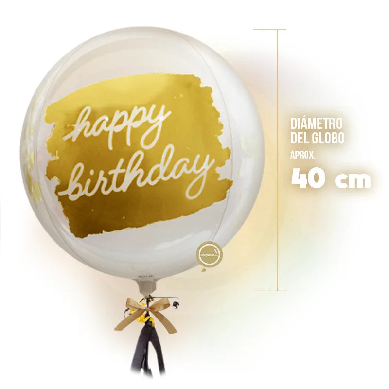Globo ORBZ de 15" - Golden Happy Birthday