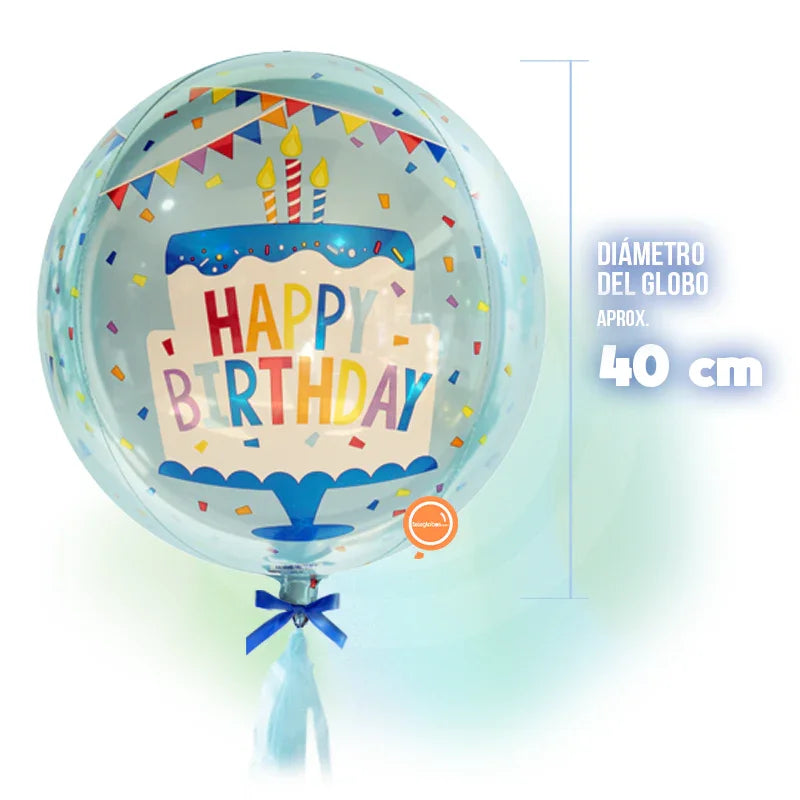 Globo ORBZ de 15" - Happy Birthday - Pastel de Cumpleaños