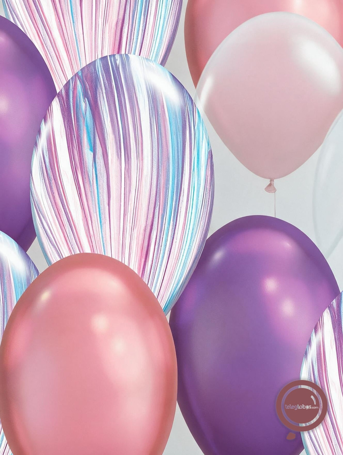 12 Globos Látex con helio Ágata, Cromo y Transparente