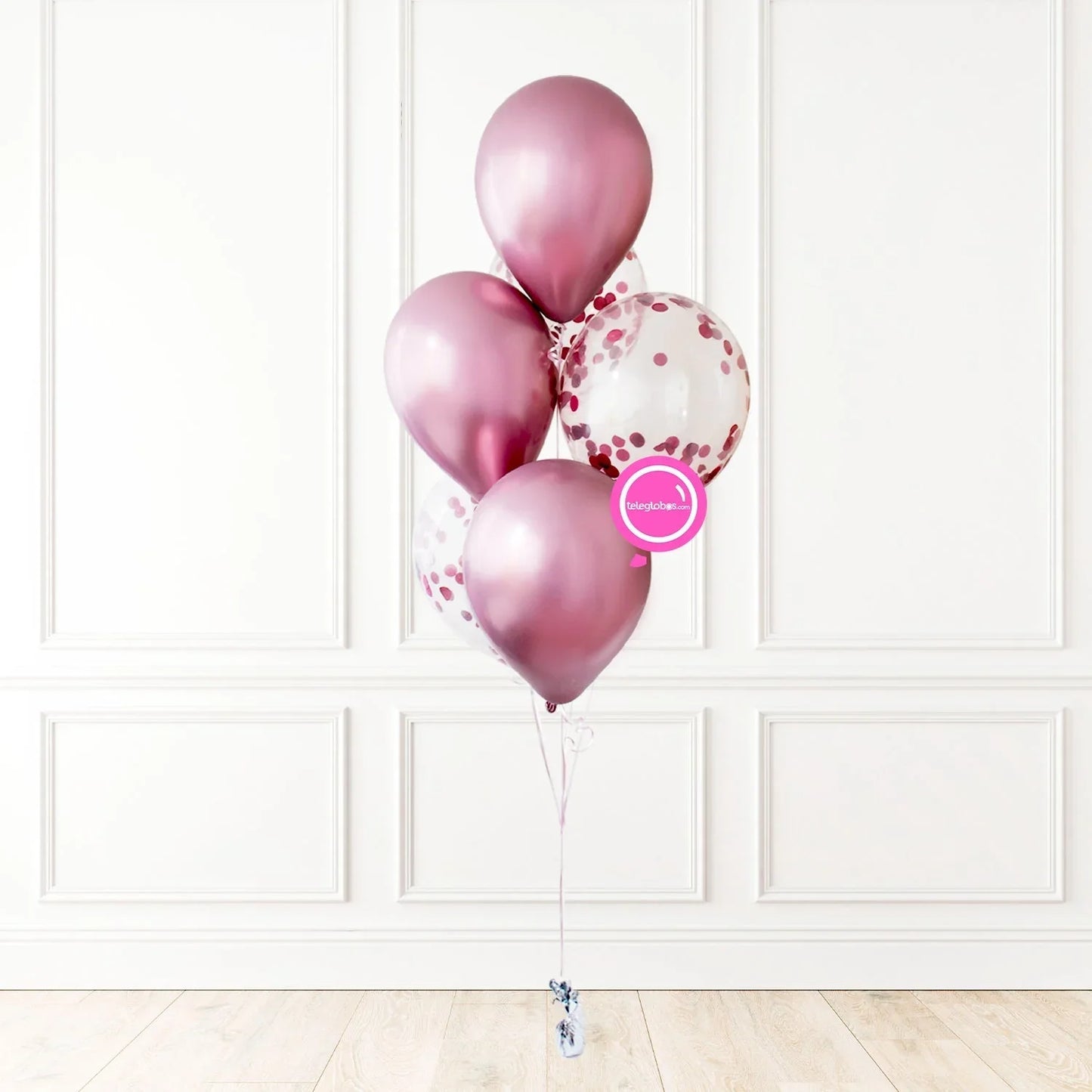 Torre de globos látex Cromo Malva/Confetti | Globos y Regalos Teleglobos.com.mx.