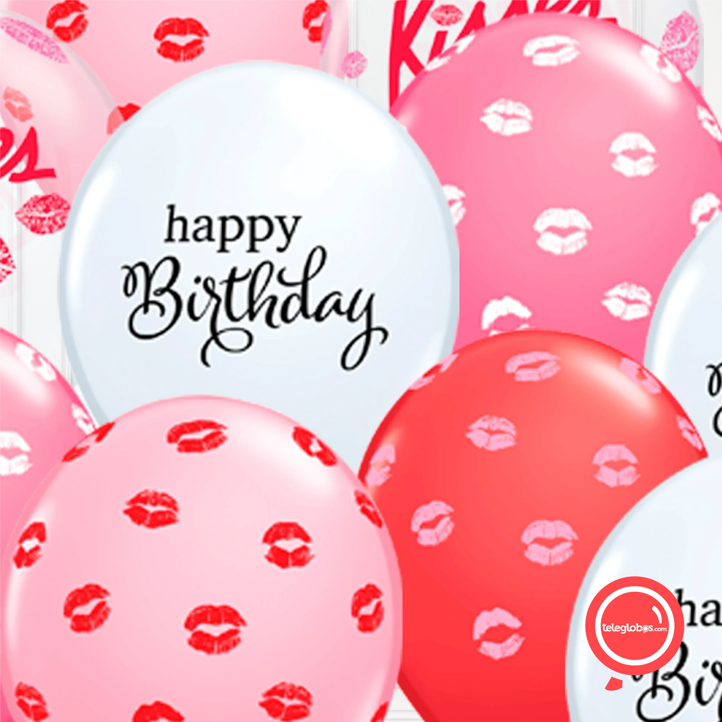 14 globos inflados con helio -Happy Birthday/Kisses- Bio* -RAC016-.