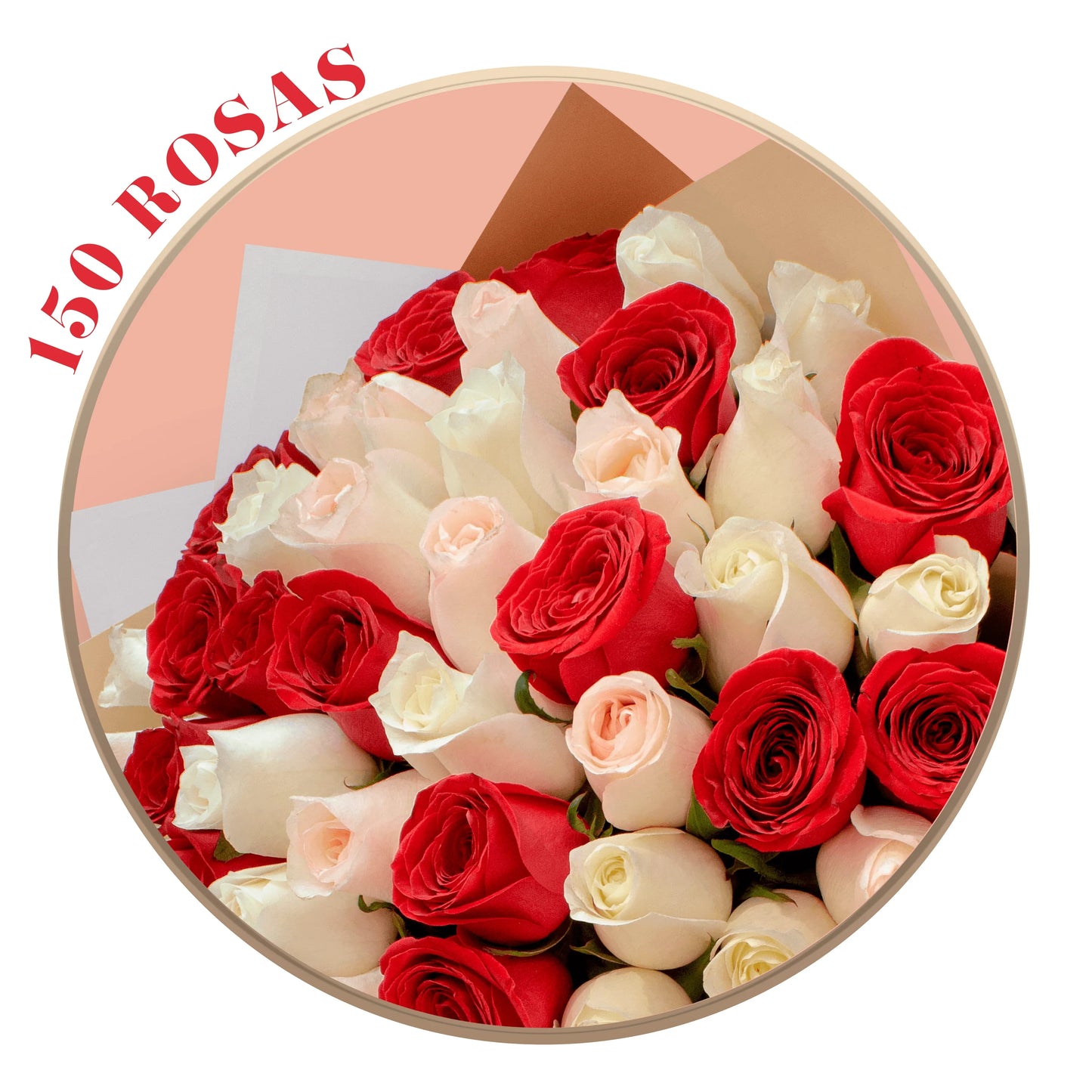 50, 100 o 150 Rosas Rojas, Hermosas, Peach Avalanche y Señorita en Ramillete