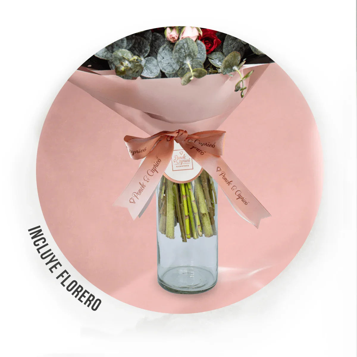 Ramo de flores de Rosas Rojas, Mini Caricia, Mini Rosas y Anturio Rojo -ALA018-