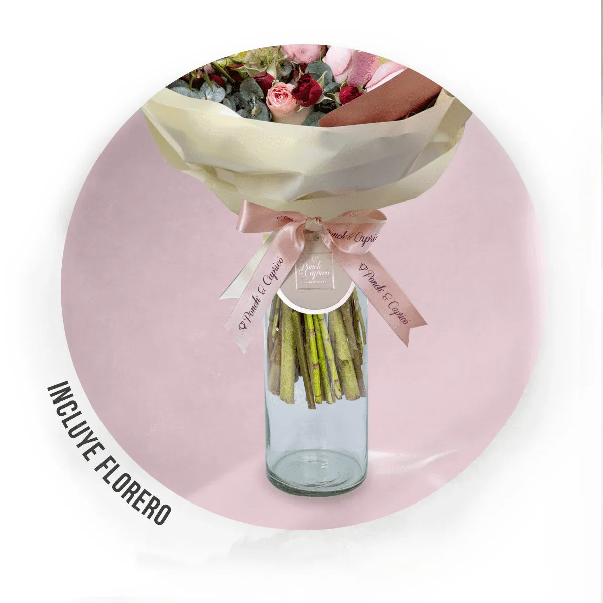 Pink Tulips Bouquet, Fliederrosen und rosa und rote Rosen -la019-