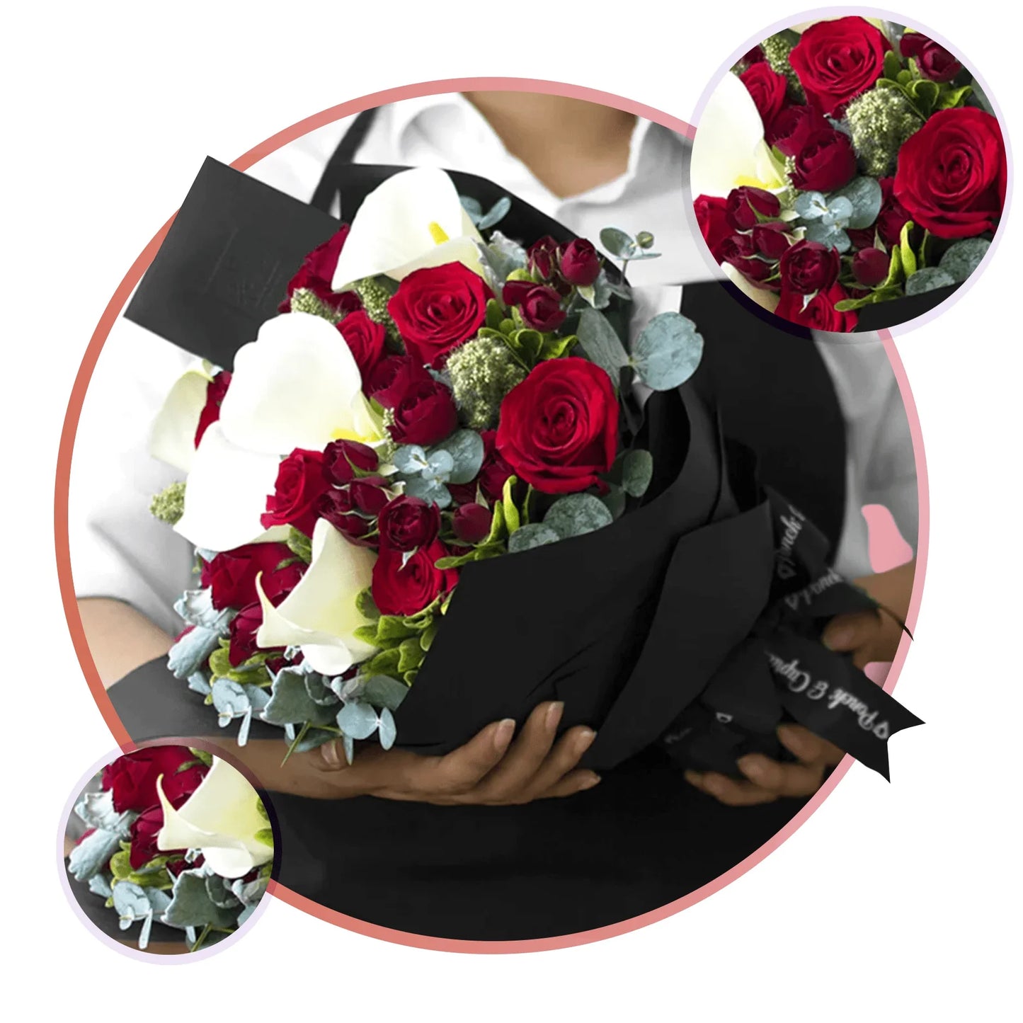 Alcatraces, rosas y mini rosas. Floreria Ponch y Caprico