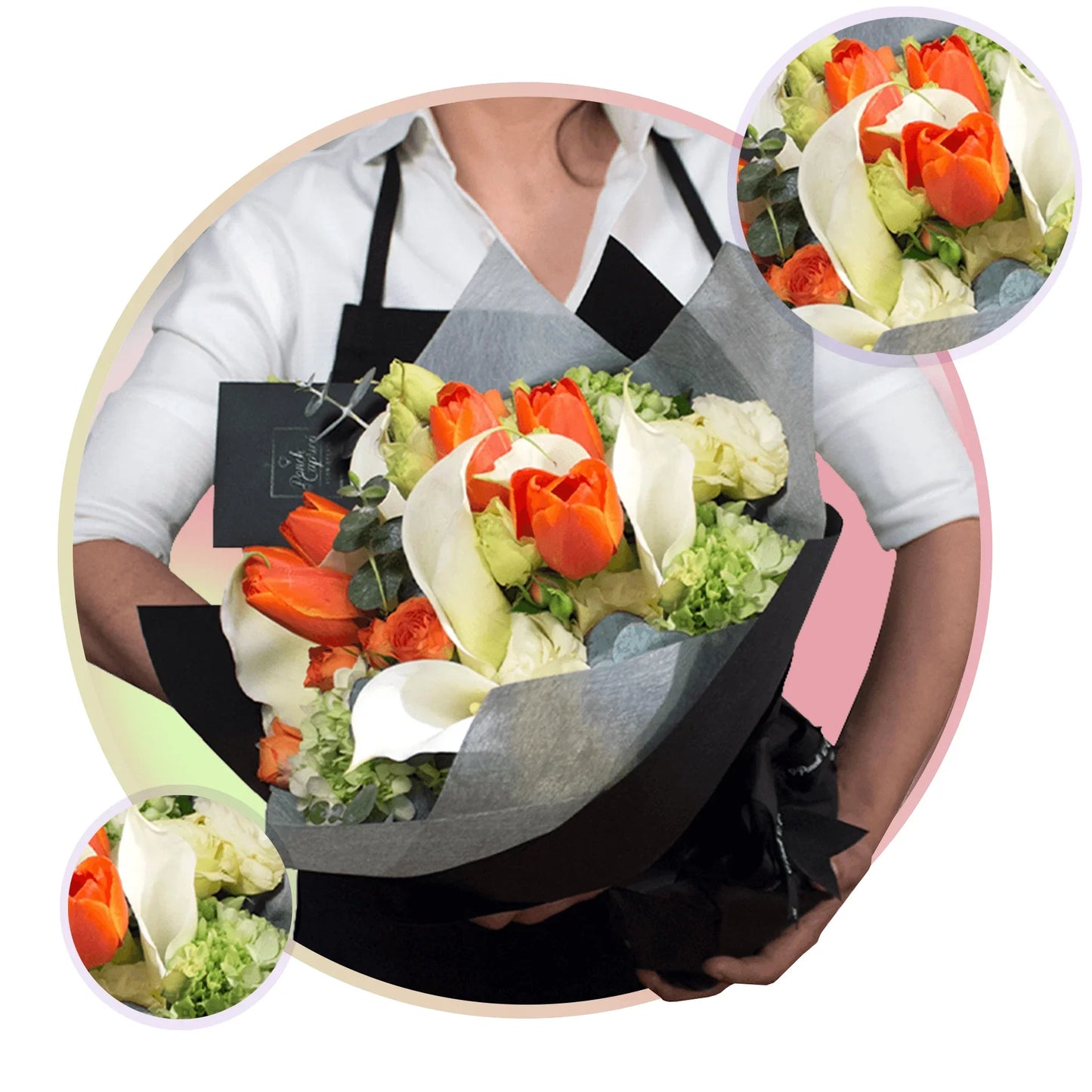 Bouquet Tulipan, Lisianthus y Alcatraz. Floreria CDMX Ponch y Caprico