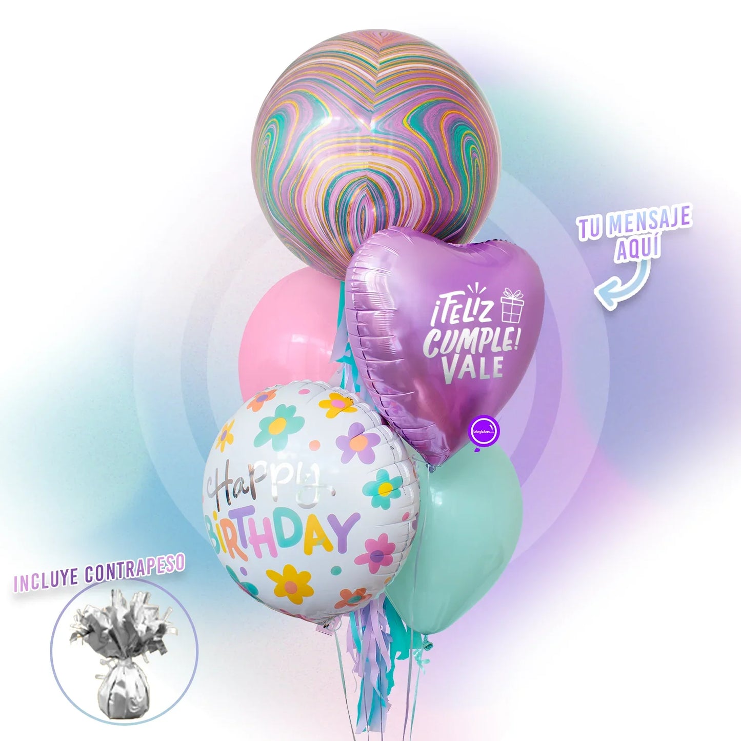 Bunch de Globos Inflados con Helio -Daisy Pastel Birthday-