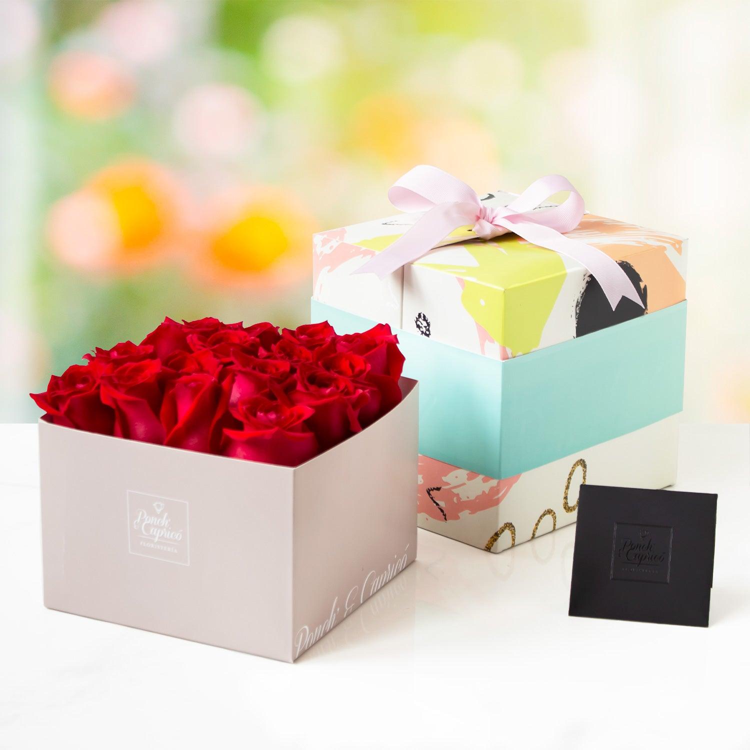 Caja Sorpresa con 16 rosas -color a elegir- – Ponch' & Capricó, caja  sorpresa