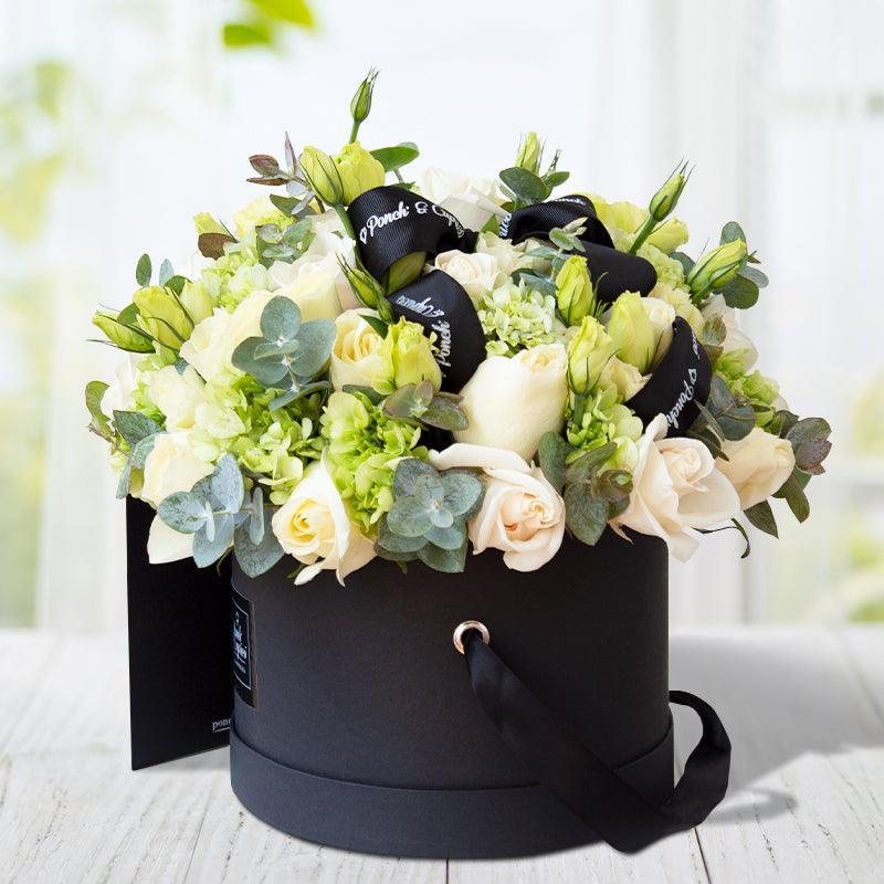 Domo de rosas y lisianthus -Crema-. Envio de flores a domicilio CDMX Ponch y Caprico