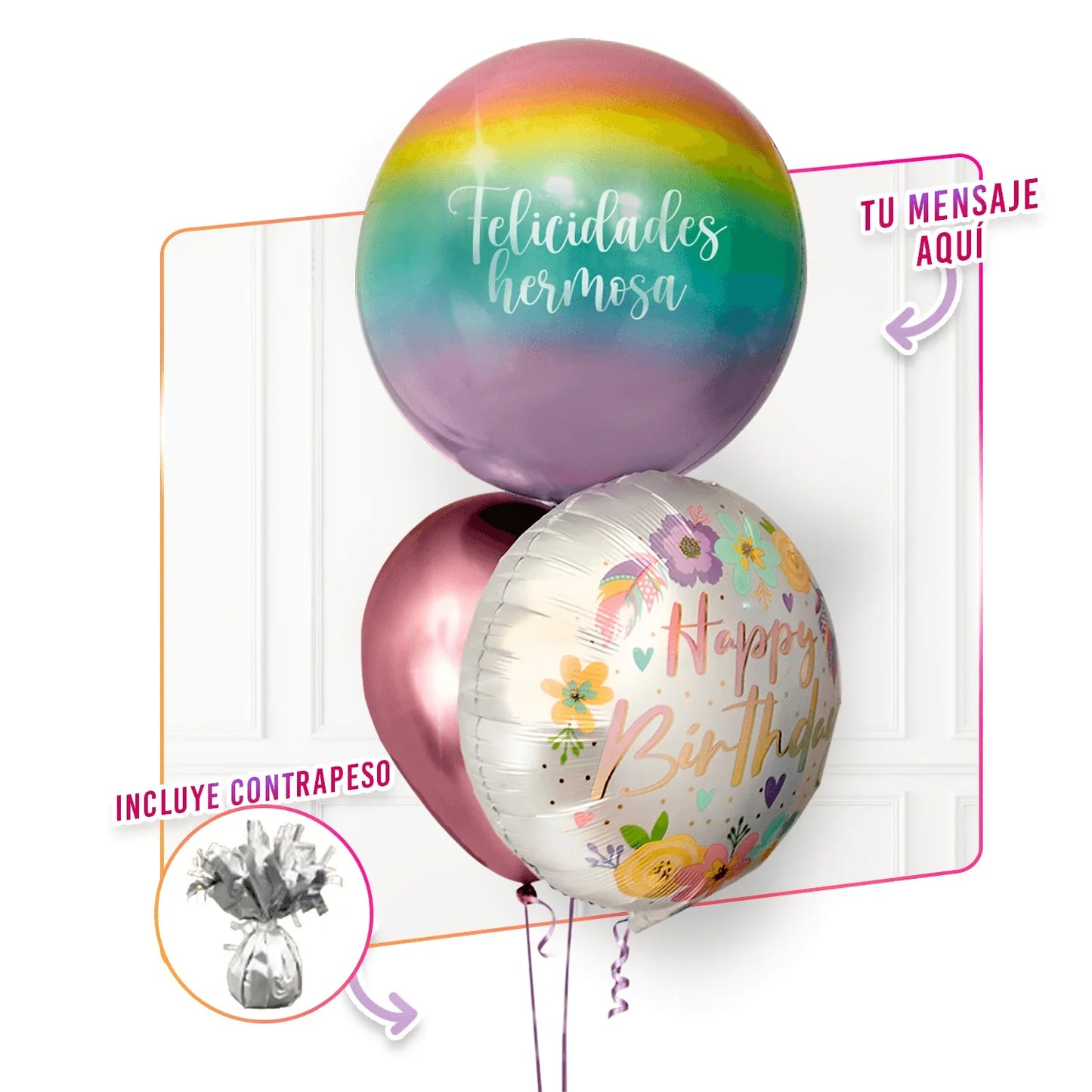 气球束与个性化氦气 - 彩虹生日 -