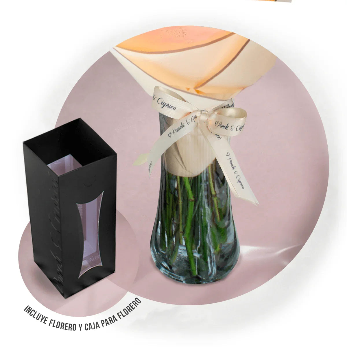 Strauß aus rosa Rosen (Hermosa), Pfirsich-Lisianthus und Orangen-Leucus – PRAM033