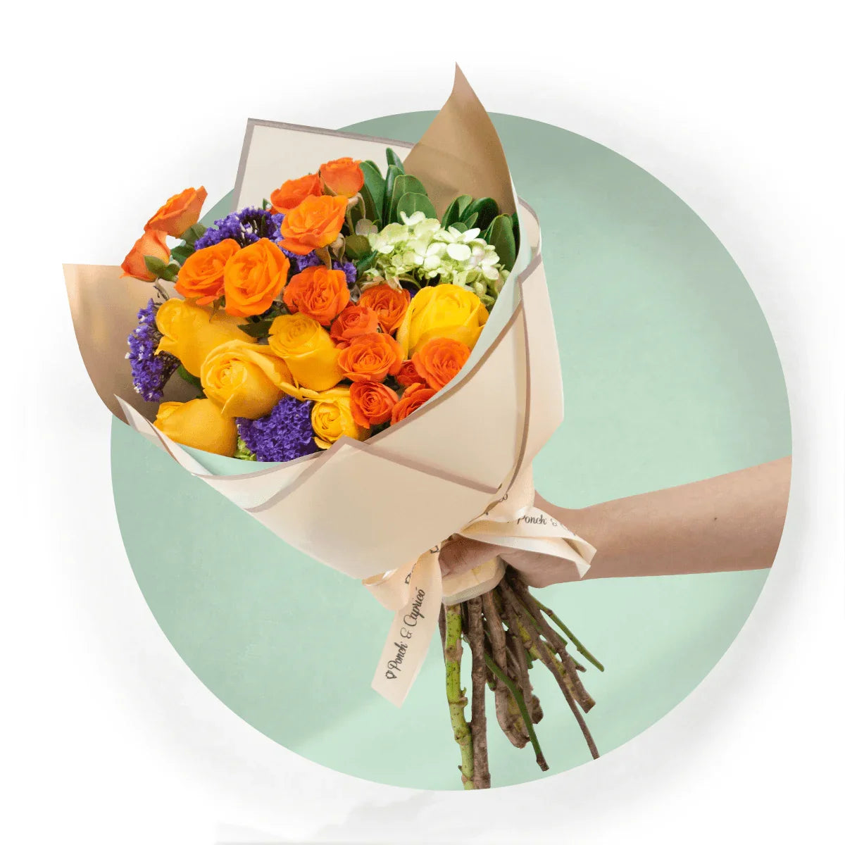 Ramillete de Rosas, Mini Rosas y Hortensias + Bunch de Globos con Helio Personalizado -SET047-