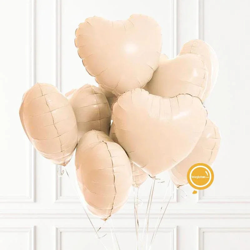 10 Globos metálicos inflados con helio -Estrella 22", Corazón 18", Círculo 18"-.