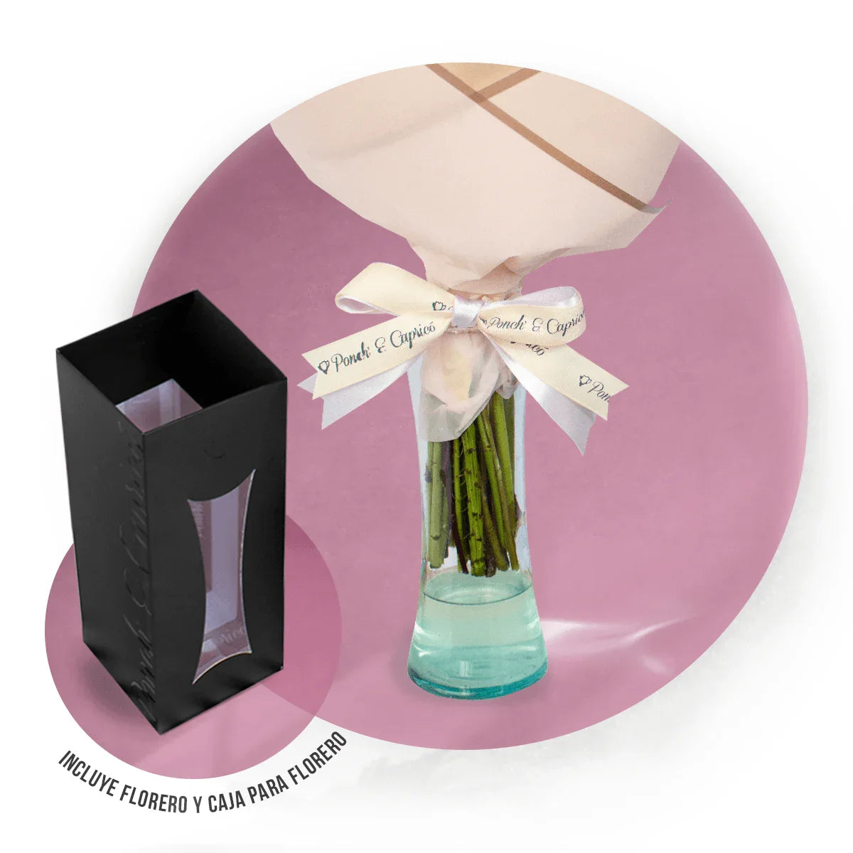 Ramillete de Rosa Amarilla, Rosa Fucsia, Lillies Amarillas, Eucalipto Negro, Leatriz y Rosa Avalanche - PRAM049 -