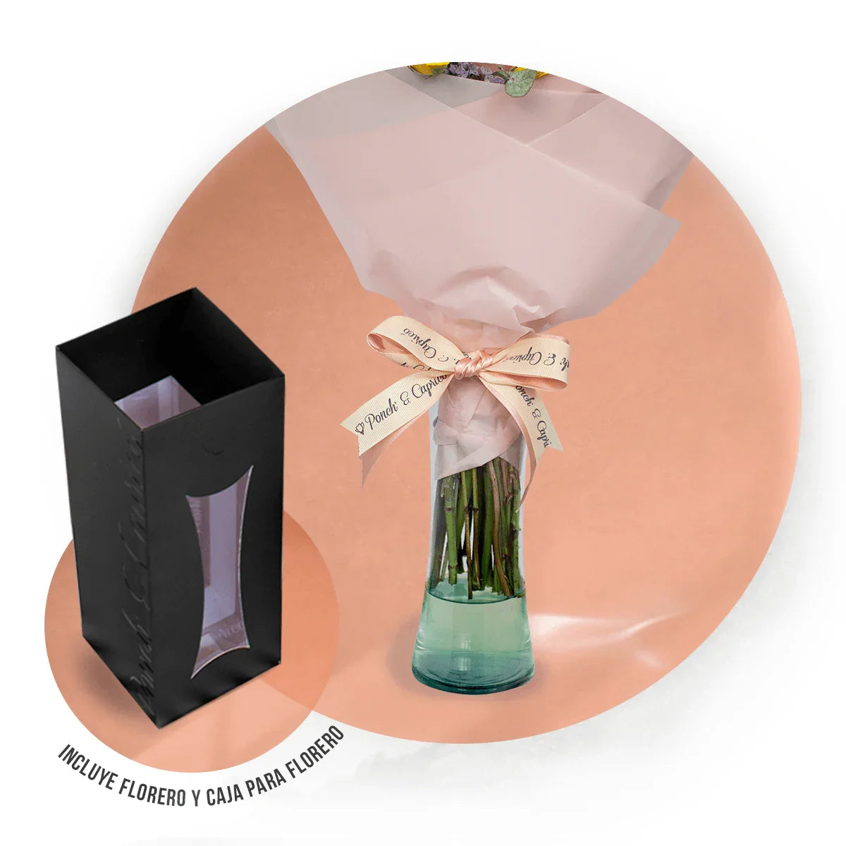 Ramillete de Gerberas Mix, Rosas Hermosas, Eucalipto Rosado, Estate Rosa y Mini Rosas - PRAM048 -