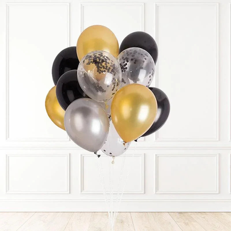 Ramo de 16 Globos de Látex 12" Deluxe c/ Helio (Metálico, Transparente y Standard).